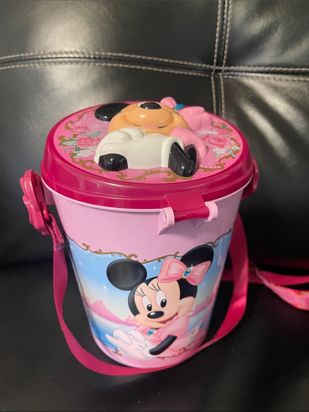 Tokyo Disney Sea Minnie Mouse Pink and Light Pink Popcorn Bucket with Strap